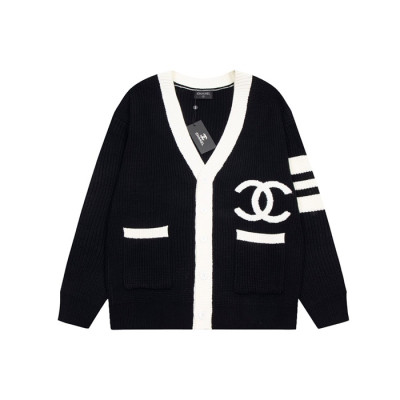 샤넬 남/녀 브이넥 블랙 가디건 - Chanel Unisex Black Cardigan - ch006x