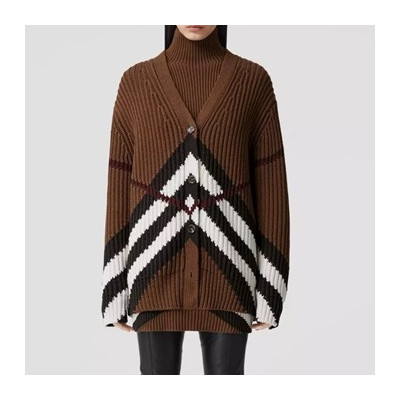 버버리 여성 브이넥 브라운 가디건 - Burberry Womens Brown Cardigan - bur04604x