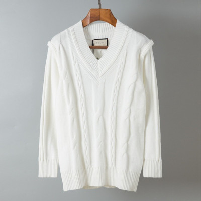 구찌 남성 화이트 브이넥 니트 - Gucci Mens White Knits - gu54x