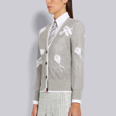 톰브라운 여성 브이넥 그레이 가디건 - Thom Browne Womens Gray Cardigan - th11x