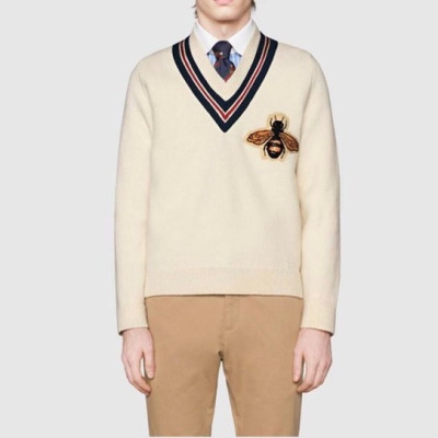 구찌 남성 화이트 브이넥 니트 - Gucci Mens White Knits - gu74x