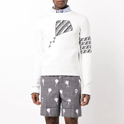 톰브라운 남성 화이트 크루넥 니트 - Thom Browne Mens White Knits - th13x