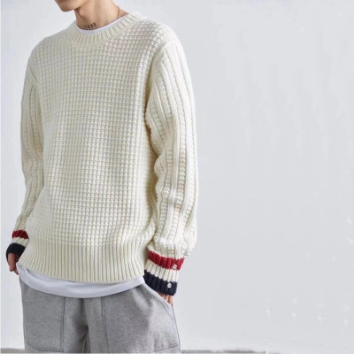 톰브라운 남성 화이트 크루넥 니트 - Thom Browne Mens White Knits - th14x