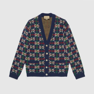 구찌 남/녀 브이넥 네이비 가디건 - Gucci Unisex Navy Cardigan - gu100x