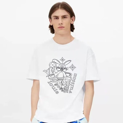 루이비통 남성 화이트 크루넥 반팔티 - Louis vuitton Mens White Tshirts - lv300x