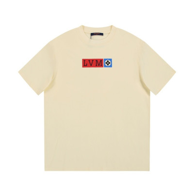 루이비통 남성 아이보리 크루넥 반팔티 - Louis vuitton Mens Ivory Tshirts - lv314x