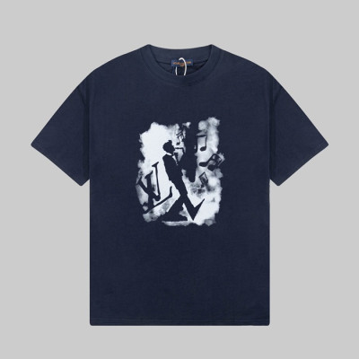 루이비통 남성 네이비 크루넥 반팔티 - Louis vuitton Mens Navy Short sleeved T-shirts - lv330x