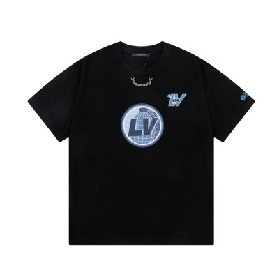 루이비통 남성 블랙 크루넥 반팔티 - Louis vuitton Mens Black Short sleeved T-shirts - lv356x