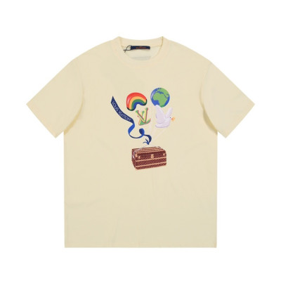 루이비통 남성 아이보리 크루넥 반팔티 - Louis vuitton Mens Ivory Short sleeved T-shirts - lv363x