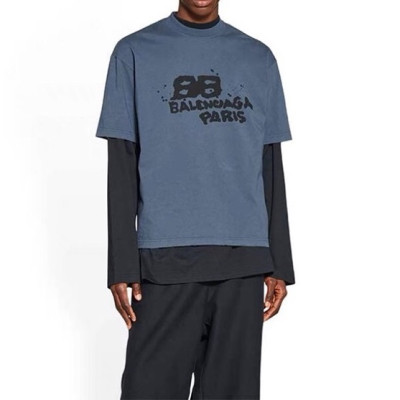 발렌시아가 남/녀 크루넥 블루 반팔티 - Balenciaga Unisex Blue Short sleeved T-shirts - ba144x