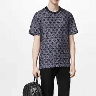 루이비통 남성 블랙 크루넥 반팔티 - Louis vuitton Mens Black Short sleeved T-shirts - lv383x