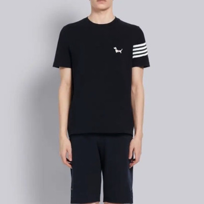 톰브라운 남성 크루넥 블랙 반팔티 - Thom Browne Mens Black Tshirts - th32x