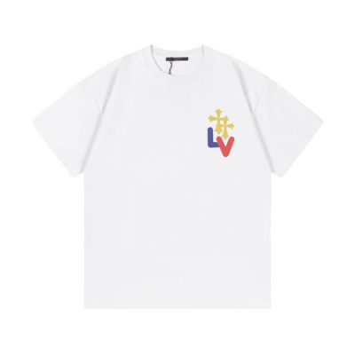 루이비통 남성 화이트 크루넥 반팔티 - Louis vuitton Mens White Short sleeved T-shirts - lv412x