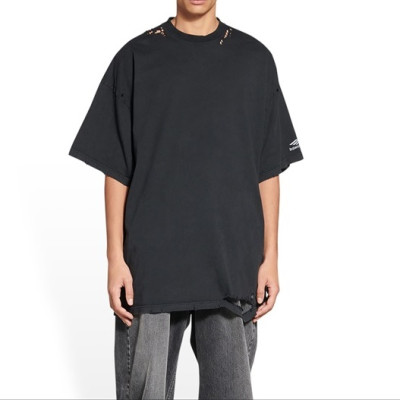 발렌시아가 남/녀 크루넥 블랙 반팔티 - Balenciaga Unisex Black Short sleeved T-shirts - ba156x