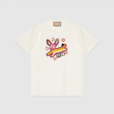 구찌 남/녀 화이트 크루넥 반팔티 - Gucci Unisex White Short sleeved T-shirts - gu199x