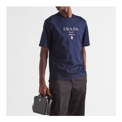 프라다 남성 크루넥 네이비 반팔티 - Prada Mens Navy Short sleeved Tshirts - pr296x