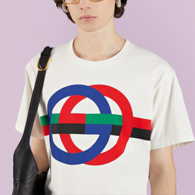 구찌 남/녀 화이트 크루넥 반팔티 - Gucci Unisex White Short sleeved T-shirts - gu281x