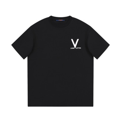 루이비통 남성 블랙 크루넥 반팔티 - Louis vuitton Mens Black Short sleeved T-shirts - lv527x