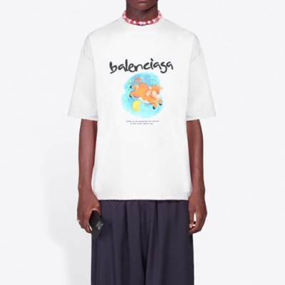 발렌시아가 남성 크루넥 화이트 반팔티 - Balenciaga Mens White Short sleeved T-shirts - ba183x