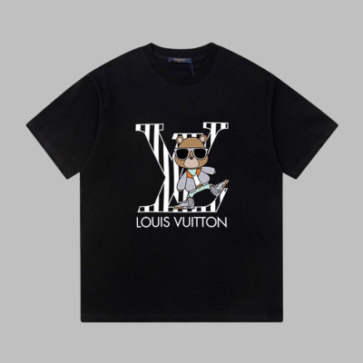 루이비통 남성 블랙 크루넥 반팔티 - Louis vuitton Mens Black Short sleeved T-shirts - lv535x