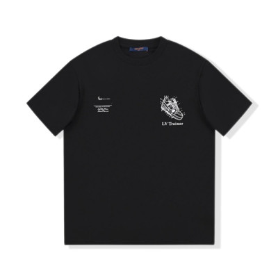 루이비통 남성 블랙 크루넥 반팔티 - Louis vuitton Mens Black Short sleeved T-shirts - lv538x