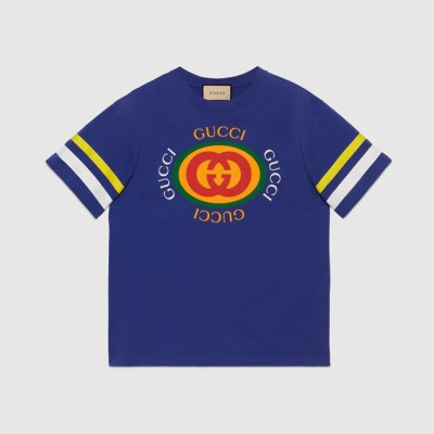 구찌 남/녀 블루 크루넥 반팔티 - Gucci Unisex Blue Short sleeved T-shirts - gu287x