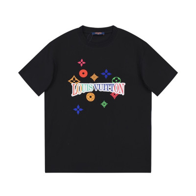 루이비통 남성 블랙 크루넥 반팔티 - Louis vuitton Mens Black Short sleeved T-shirts - lv574x