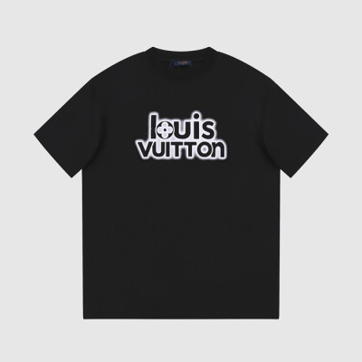 루이비통 남성 블랙 크루넥 반팔티 - Louis vuitton Mens Black Short sleeved T-shirts - lv591x