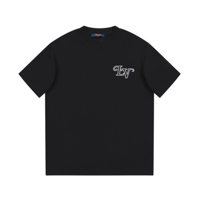 루이비통 남성 블랙 크루넥 반팔티 - Louis vuitton Mens Black Short sleeved T-shirts - lv594x