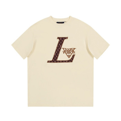 루이비통 남성 아이보리 크루넥 반팔티 - Louis vuitton Mens Ivory Short sleeved T-shirts - lv597x