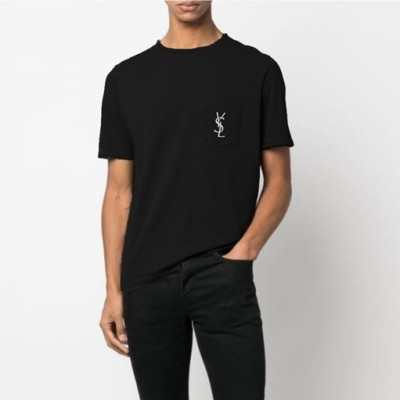 입생로랑 남성 블랙 크루넥 반팔티 - Saint laurent Black Short sleeved Tshirts - ysl341x