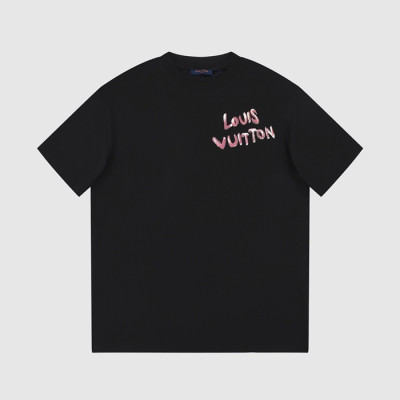 루이비통 남성 블랙 크루넥 반팔티 - Louis vuitton Mens Black Short sleeved T-shirts - lv671x