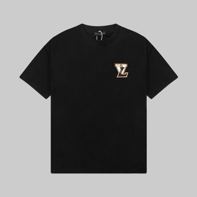 루이비통 남성 블랙 크루넥 반팔티 - Louis vuitton Mens Black Short sleeved T-shirts - lv679x