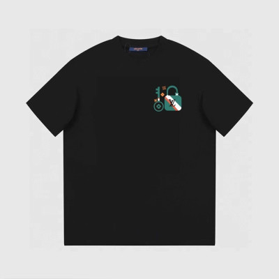 루이비통 남성 블랙 크루넥 반팔티 - Louis vuitton Mens Black Short sleeved T-shirts - lv696x