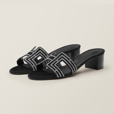 에르메스 여성 블랙 오아시스 - Hermes Womens Black Slipper - he113x