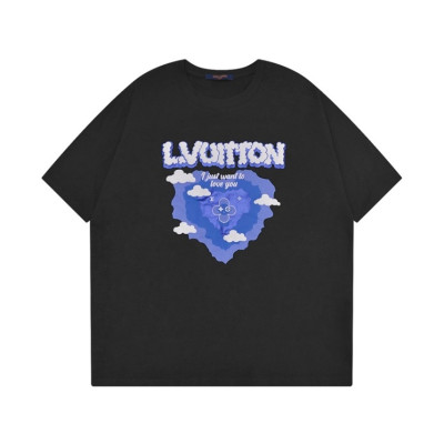 루이비통 남성 블랙 크루넥 반팔티 - Louis vuitton Mens Black Short sleeved Tshirts - lv762x