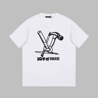 루이비통 남성 화이트 크루넥 반팔티 - Louis vuitton Mens White Short sleeved Tshirts - lv764x