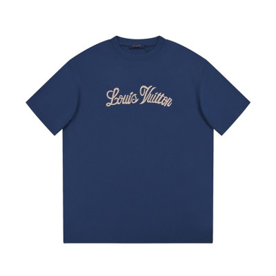 루이비통 남성 네이비 크루넥 반팔티 - Louis vuitton Mens Navy Short sleeved Tshirts - lv848x