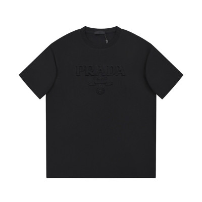 프라다 남성 크루넥 블랙 반팔티 - Prada Mens Black Short sleeved T-shirts - pr448x