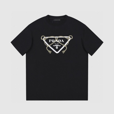 프라다 남성 크루넥 블랙 반팔티 - Prada Mens Black Short sleeved Tshirts - pr460x