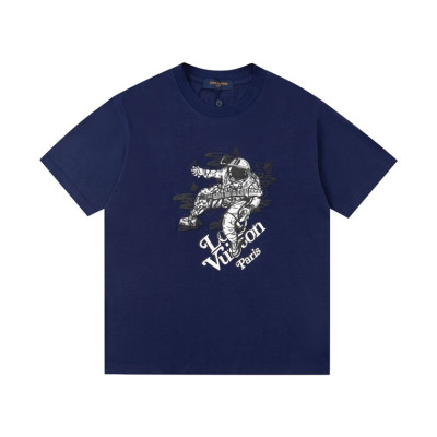 루이비통 남성 네이비 크루넥 반팔티 - Louis vuitton Mens Navy Short sleeved Tshirts - lv883x