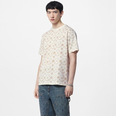 루이비통 남성 아이보리 크루넥 반팔티 - Louis vuitton Mens Ivory Short sleeved Tshirts - lv885x