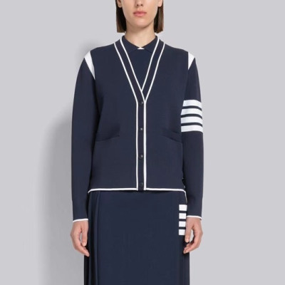 톰브라운 여성 브이넥 네이비 가디건 - Thom Browne Womens Navy Cardigan - th52x