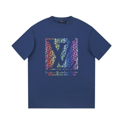 루이비통 남성 네이비 크루넥 반팔티 - Louis vuitton Mens Navy Short sleeved Tshirts - lv922x