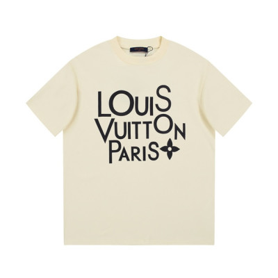 루이비통 남성 아이보리 크루넥 반팔티 - Louis vuitton Mens Ivory Short sleeved Tshirts - lv969x