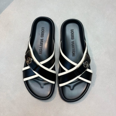 루이비통 남성 화이트탭 슬리퍼 - Louis vuitton Mens White Tap Slippers - lv1045x