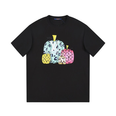 루이비통 남성 블랙 크루넥 반팔티 - Louis vuitton Mens Black Short sleeved Tshirts - lv1055x