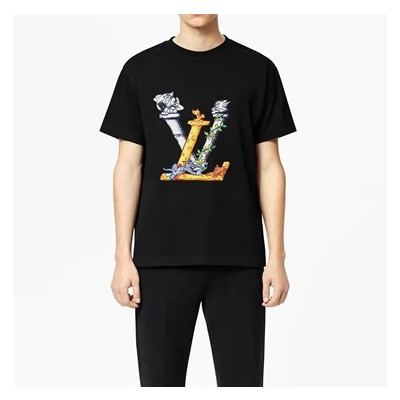 루이비통 남성 블랙 크루넥 반팔티 - Louis vuitton Mens Black Short sleeved Tshirts - lv1072x