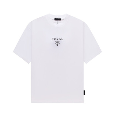 프라다 남성 크루넥 화이트 반팔티 - Prada Mens White Short sleeved Tshirts - pr526x