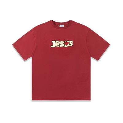 베트멍 남/녀 트렌디 레드 반팔티 - Vetements Unisex Red Tshirts - vet360x